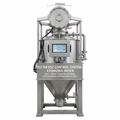 سیستم کنترل PLC یا DSC خشک کن ذرات دار با حداکثر قطر اسپری 4700mm برای فرآیند خشک کردن مواد طراحی شده است