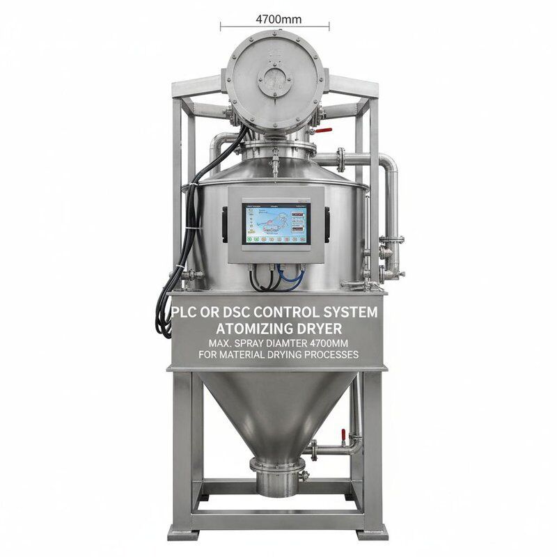 سیستم کنترل PLC یا DSC خشک کن ذرات دار با حداکثر قطر اسپری 4700mm برای فرآیند خشک کردن مواد طراحی شده است